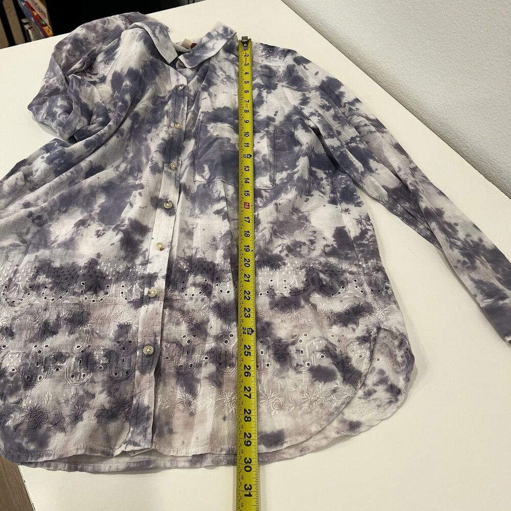 Pilcro Anthropologie The Cate Tie Dye Embroidered Button Down Shirt Size L - Picture 7 of 8